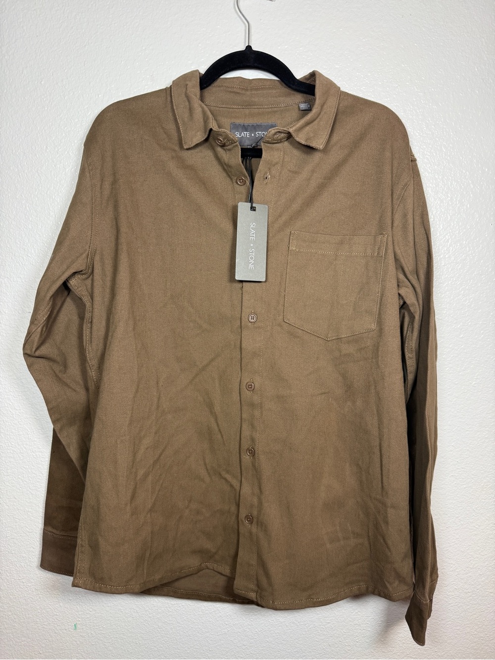 SLATE & STONE Mens Denim Twill Overshirt Small Brown Long Sleeve Button Up NWT